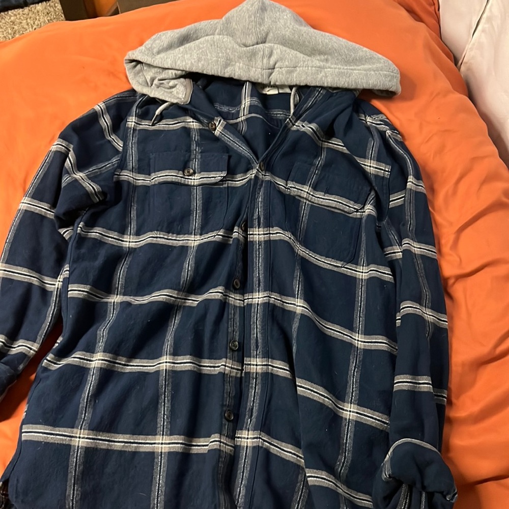 Aeropostale navy flannel with gray hood. Size medium